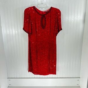Vintage Bergdorf Goodman Silk Beaded Sequin Red Dress 14